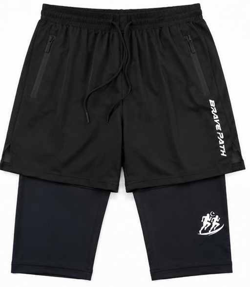 Mens Black Dual Layer Activewear Shorts