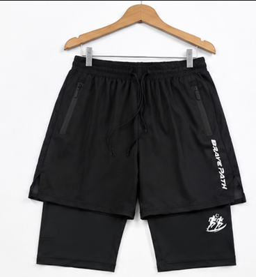 Mens Black Dual Layer Activewear Shorts