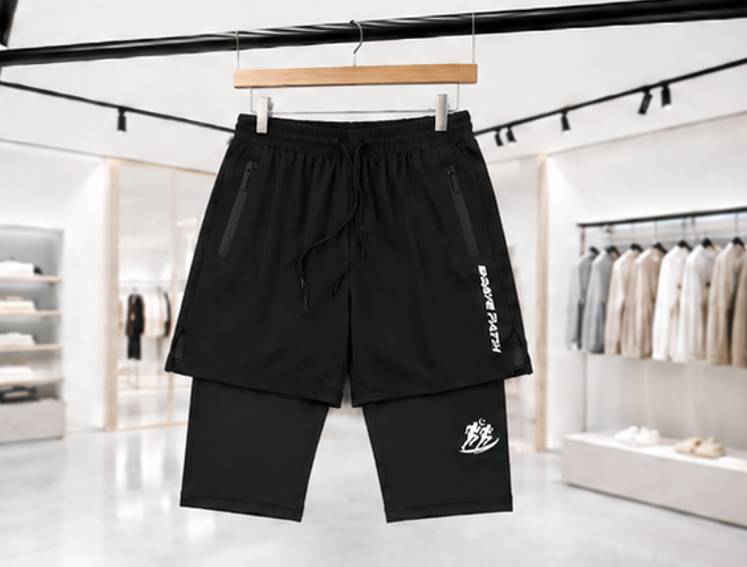 Mens Black Dual Layer Activewear Shorts