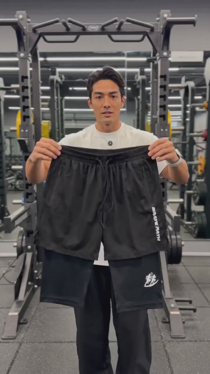 Mens Black Dual Layer Activewear Shorts